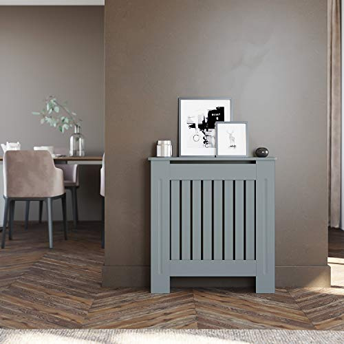 ELEGANT Grey Radiator Cover Modern MDF Radiator Shelf, 19Dx78x81.5H cm | Vertical Slats Radiator Cabinet for Living Room Hallway Office, Small Size Decorative Heater Cover