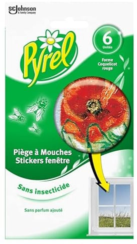 PYREL - 6 Pièges Stickers Mouche Coquelicot - Lot De 3 - Livraison Gratuite