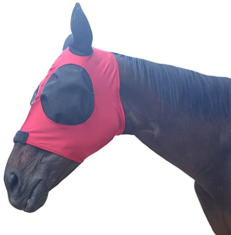 Leberna - Suave máscara de licra para caballos, máscara de malla para protegerlos de las moscas y de los rayos UV, con protección para los orejas (rojo, para mazorca)