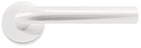MICEL - 05753 - Juego de Manilla con Roseta L curva (53mm.) para puerta de acero inoxidable. Color blanco. 132 x 53 mm
