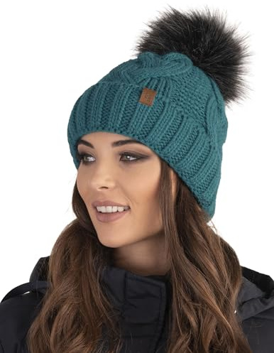 VIVISENCE Wintermütze Mit Bommel Damen Warmes Ideal Für Kalte Wintertage 7014