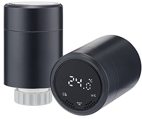 Sandy Beach Smart Heating Anthrazit Thermostat TRV Heizkörperventile mit Zigbee Gateway Verbindung zu Amazon Alexa Google Home (Zusätzliches Thermostat)