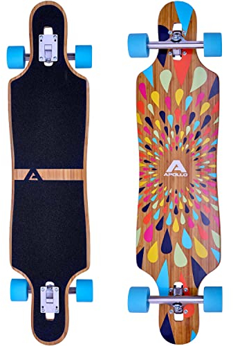 Apollo Longboard, Komplettboard mit Deck aus Bambus & Fiberglas, High-End Board mit ABEC 9 Kugellager, Flex 2 Longboards für Jugendliche und Erwachsene, Profi-Cruiser