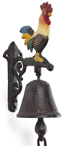 Moritz Türglocke Hahn klein 38 cm Gusseisen Wandglocke antik Hofglocke Deko | Kompakter Bauernhof-Charme – wetterfest, mit Zugkordel und Klöppel, heller Klang, als Geschenk