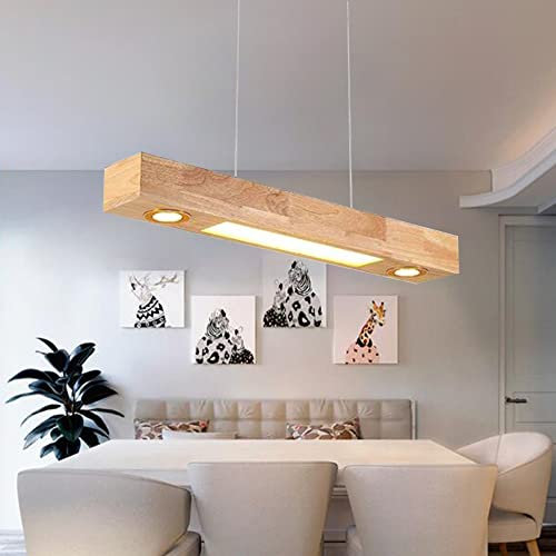 LED Pendelleuchte Moderne Esstisch Hängelampe Holz Pendellampe 3000K Warmes Licht Glas Lampenschirm Höhenverstellbar Deckenleuchte Für Büro Restaurant Schlafzimmer Wohnzimmer Kronleuchter,B,80cm