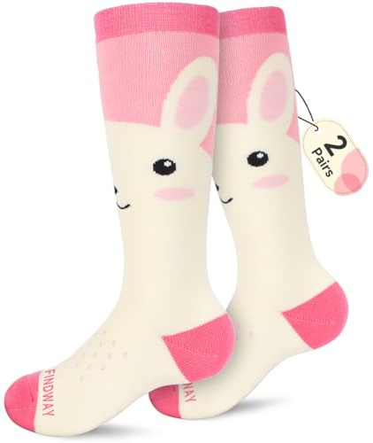 findway Kids Ski Socks, 2 Pairs Knee-high Warm Thermal Winter Snowboard Socks for Girls Boys Toddler