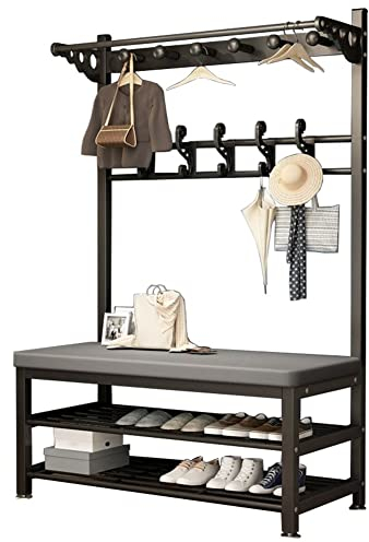Garderobe mit Sitzbank, 4 in 1 Garderobenständer mit Haken, Multifunktionale Kleiderständer mit Schuhregal Garderobe Garderobenständer für Flur Wohnzimmer 60/80/100 x33 x172 cm