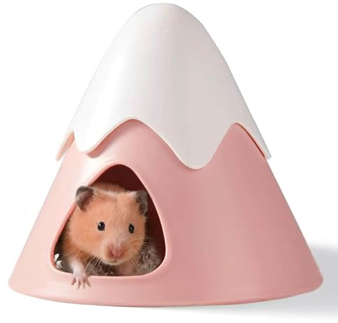 Acsist Escondite para hámster, casa escondite para hámster con forma de montaña nevada, bonito hábitat de animales pequeños para hámsteres enanos, ratones, jerbos, ratas (rosa)