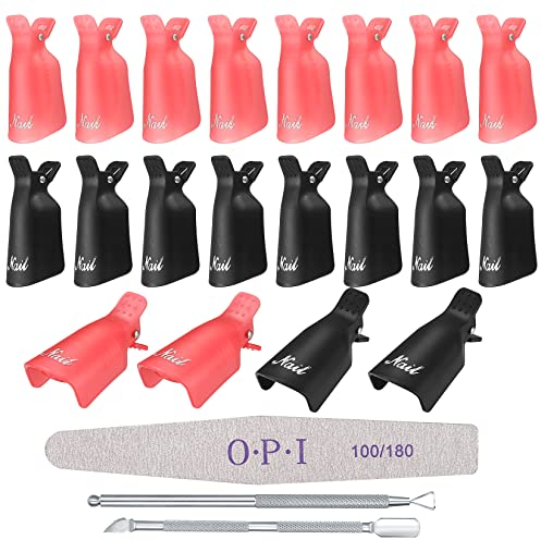 Clip Semipermanente, 20 Pz Mollette Unghie, Cappucci con Clip Unghie per Rimozione Semipermanente, Clips Cappucci Unghie per Rimuovere lo Smalto Semipermanente Gel, Nail Art Unghie