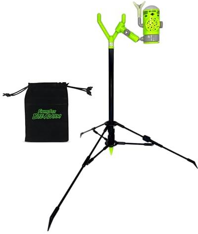 Fishin’ Stix Ready to Fish Kit - Telescoping Rod Holder Sand Spike with Tripod and Bite Alarm. Fishing Alarm System for Bank Fishing, Rocks, Docks & Night Use. 12–30 Pole Stand, 50 lb+ Capacity