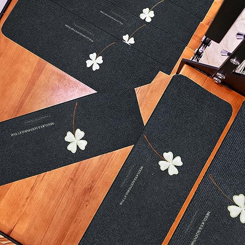 Leuchtende Teppich-Treppenstufen Matten 5 Stück Stufenmatten Innen Treppenteppich mit Selbstklebend Rutschfest Boden Treppe Teppiche Waschbare Stufenteppich für Kinder Älteste und Haustiere D 55x22cm