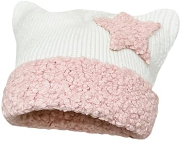 Cat Beanie Y2k Beanie Stern-Patch Gehäkelte Gestrickte Mütze Grunge Acubi Y2k Zubehör Kawaii Cutecore Korean Gyaru Kleidung, Rose, Einheitsgröße