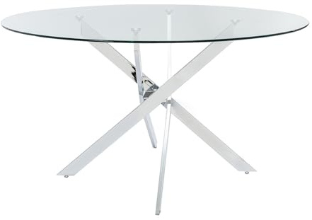 Vente-unique-Table à Manger Ronde 6 Personnes en Verre trempé et métal chromé - Transparent - Cosima