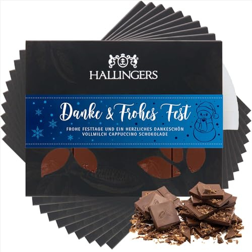 Hallingers Genuss Manufaktur Schokolade Weihnachts-Geschenk - Tafel Edelkakao handgeschöpft ohne Alkohol edler Karton 10x Danke & Frohes ... Cappuccino, Weihnachten für Frauen Männer