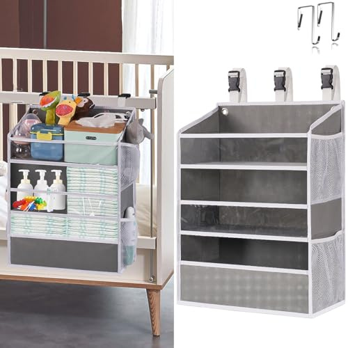 WishJazz XL Hanging Diaper Caddy Organizer for Changing Table, Crib, Playard, Wall & Door, Reinforced Diaper Stacker and Nursery Organizer-Hold 90+Diaper for Newborn Baby Essentials