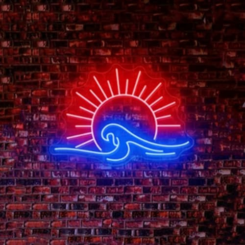 Sunrize Wave Insegne al Neon per Decorazioni da parete, Insegna al Neon LED con Interruttore Dimmerabile per Giochi per Bambini Camera da letto Sala giochi Dormitorio Casa Bar Man Cave Gifts, 41x29 cm