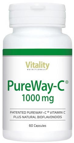 Vitamin C Hochdosiert mit 1000 mg pro Kapsel (60 Kapseln) PureWay-C® patentierter Rohstoff optimiert mit Quercetin, Traubenkern-Extrakt und Grünteeblatt-Extrakt von Vitality Nutritionals