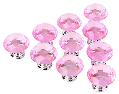10pcs Crystal Drawer Knob 30mm Pink Crystal Drawer Handles Crystal Glass Door Knobs Elegant Crystal knob Hardware Set with High Gloss, Suitable for Drawer, Cabinet, Wardrobe