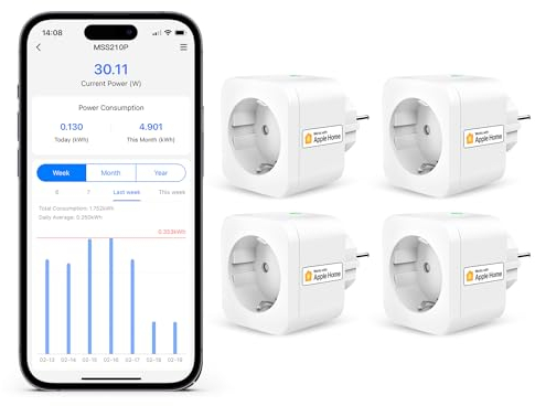 Refoss WLAN Steckdose funktioniert mit Apple HomeKit, Zeitschaltuhr Steckdose mit Verbrauchsmessung, Smart Steckdose mit Fernbedienung, Stromzähler Balkonkraftwerk, mit Alexa, Google, 4 Stück