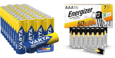 VARTA Piles AA, Lot de 40, Industrial Pro, Batterie Alcaline, 1,5V, Pack de Stockage en Emballage écologique, Made in Germany [Exclusif sur Amazon] & Alkaline Power AAA, 16 Pack