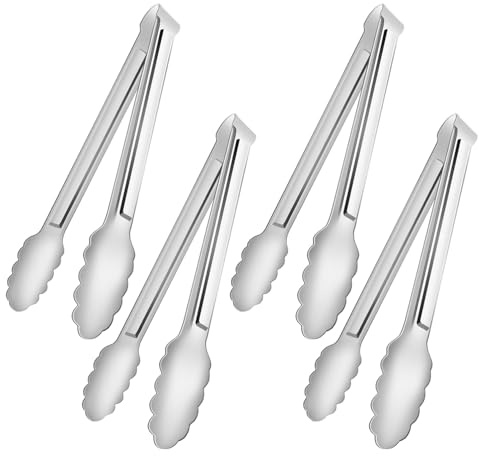 4 Pack Serving Tongs for Buffet Party Catering, Stainless Steel Food Serving Tongs Steak/Salad/Bread Tongs Kitchen Tongs Silver (7IN)