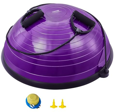 VEVOR Entrenador de Pelota de Medio Ejercicio, Entrenador de Pelota de Equilibrio de 620 x 215 mm de 300 kg con Bandas de Resistencia y Bomba de Pie, para Gimnasio en Casa de Cuerpo Completo, Morado