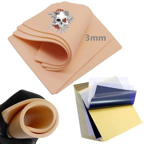 Unihuby 25pcs 3mm Kunsthaut Tattoo Transferpapier Set Practice Skin Kit | 5pcs Beidseitig verwendbar Übungshaut Tattoo Skins 3MM 20pcs Stencil Papier Tattoo Kit für Tattoo Anfänger Tattoo Zubehör