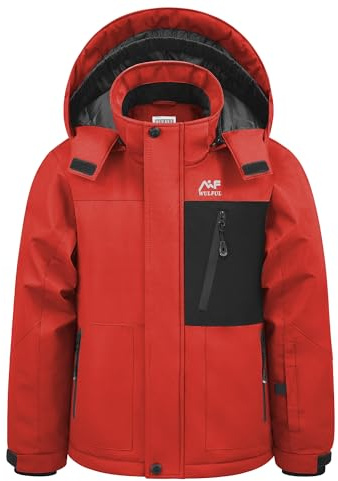 WULFUL Boy's Winter Waterproof Ski Coat Kids Windproof Snow Jacket with Detachable Hood