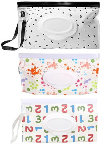 JCUGSBS 3 pezzi Borsa per salviette umidificate per bambini Scatola per salviette umidificate in viaggio, borsa riutilizzabile Contenitore per salviette umidificate per viaggi, casa