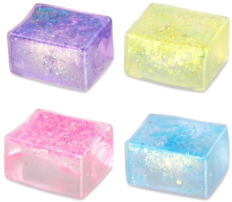 4 Stück Glitzer Eiswürfel Stressball, Bunt Eiswürfel-Zappelspielzeug Lustig Quetschball Schöner Stresswürfel Matschig Autismus ADHS Sensorisches Spielzeug für Erwachsene Kinder Geschenke