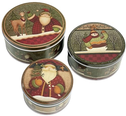Bseical Weihnachtsdosen, Nostalgische Weihnachten Keksdose Metall, Gebäckdose, Plätzchendosen, Blechdosen Mit Deckel, Weihnachtssnacks Dose, Rund (D)