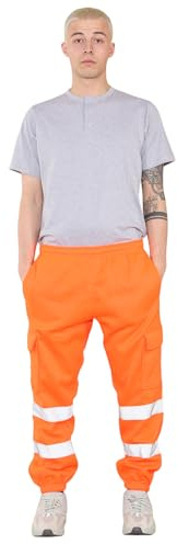 BSBAAA FASHIONS® Hi Viz Herren-Arbeitshose aus Fleece, reflektierend, Sicherheitshose, hohe Sichtbarkeit, Arbeitskleidung, Übergröße, S-3XL, Orange, S