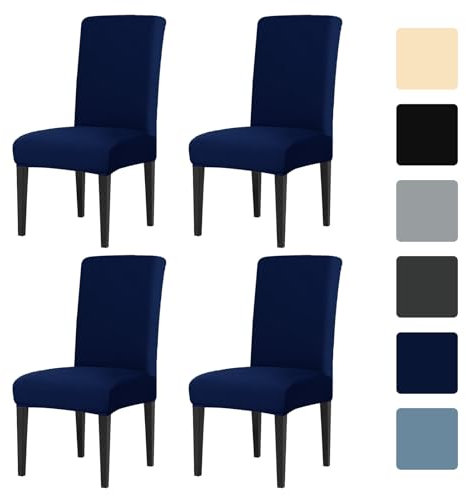LUSCHEER Dining Room Chair Covers Set of 4, Chair Protector Slipcovers Stretch Removable Washable Decoration Seat Cover for Hotel, Ceremony, Banquet, Kitchen, Restaurant, Home (Dark Blue)
