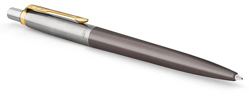PARKER Jotter Kugelschreiber | grau lackiert mit goldenen Zierteilen | mittlere Spitze | Nachfüllpackung blaue Tinte | Geschenkbox | perfekte Geschenke zum Schulabschluss