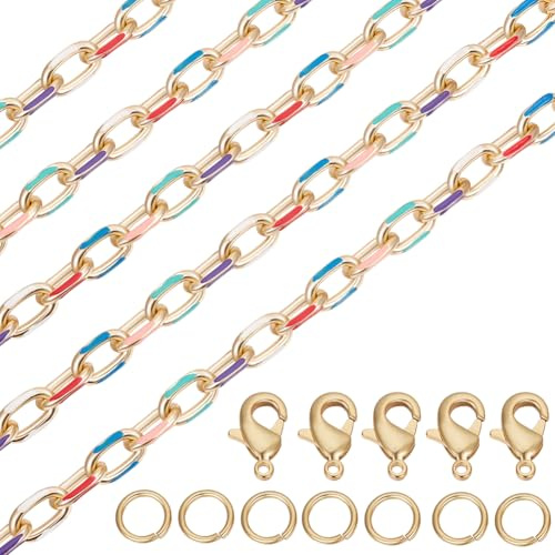 Beebeecraft 1 Yard Bunte Emaille Kette Vergoldete Aluminium Büroklammer Gliederkette Für DIY Halsketten Armbänder Schmuckherstellungszubehör