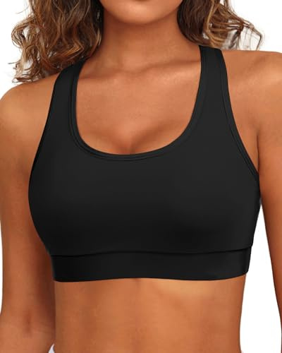 Holipick Soutien-Gorge de Sport pour Femmes, Haut de Bikini Dos Nageur, décolleté en U, Maillot de Bain, Haut, Modeste, rembourré, Haut Court, Maillot de Bain Seulement, Noir, XXL
