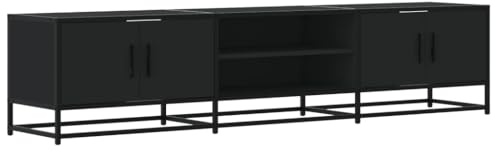 vidaXL TV Schrank, Fernsehtisch mit Stauraum Metallgestell, Fernsehschrank für Wohnzimmer, TV-Regal Lowboard für Fernseher, Schwarz Holzwerkstoff
