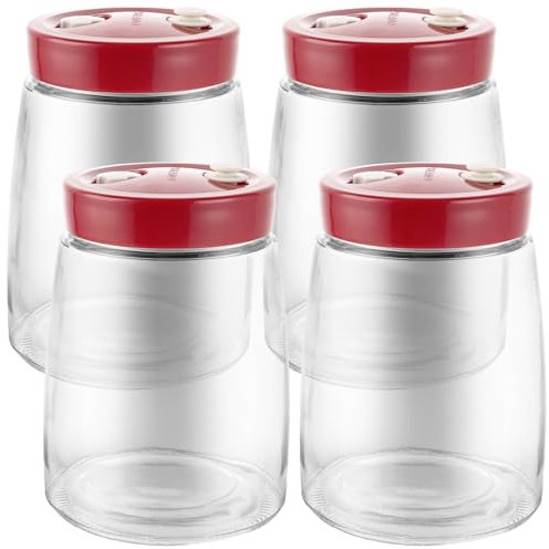 LDXDRU 4 Stück Gärglas, 1,4 Liter Fermentierglas mit 1 Wege Luftablassöffnung, Fermentation Glas Jar, Gärgefäß Fermentationsglas für Kefir, Kimchi, Sauerkraut, Pickles, Übernachtungshafer