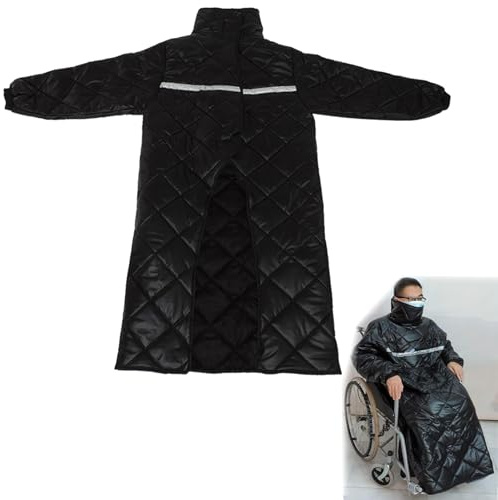 Winter Wheelchair Blanket, Waterproof Windproof Full Body Warm Blanket, Wearable Wheelchair Cosy Cover with Sleeves Rain Cover for Adult Wheelchair Users,Universal Blankets Coat ,Black,136cm/53.5in