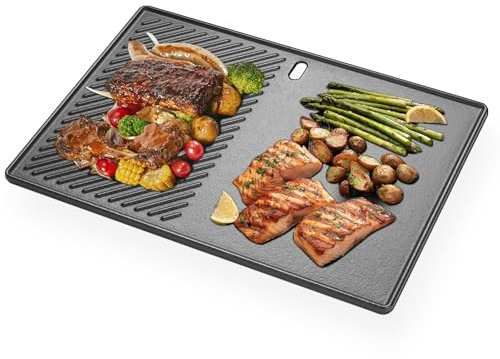 Gusseisen Grillplatte für Landmann Triton 3 und 4 Brenner, Enders Boston 4, Enders Monroe PRO 4, Enders Boston 6 Gasgrill, 43,5 x 31,5CM Grill Plancha für Broil King Baron,Crown,Ersatzteile Bratpfanne
