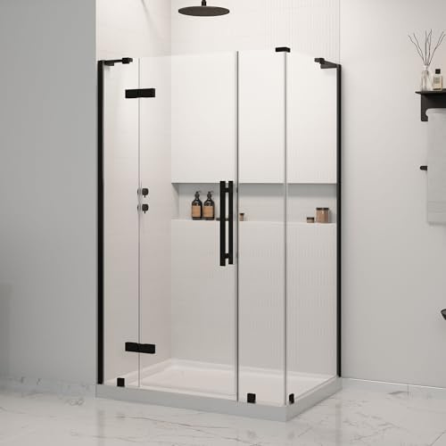 OVE Decors Tampa 48 in. W x 36 in. D x 74 3/4 in. H Corner Frameless Pivot Hinge Shower Door Kit in Black with Base Pan, 2025