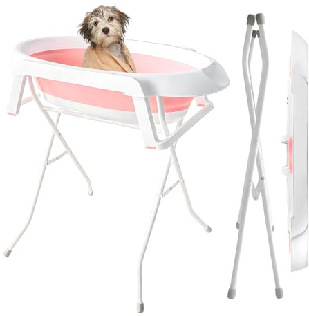 Station de bain surélevée pliable pour animaux de compagnie, baignoire surélevée portable pour petits chiens et chats avec tuyau de drainage et support de rangement, baignoire en plastique de 87 cm