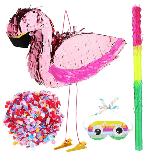ibasenice Flamingo-piñata Aus Papier Mit Stäben Und Augenbinde Party-dekoration Für Geburtstage Und Feste Bunte Flamingo-dekoration Für Veranstaltungen