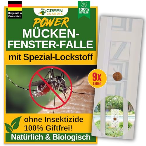 GREEN GUARDIA Mücken Fenster-Falle mit Spezial-Lockstoff - 9X Fallen - umweltfreundlich Mücken bekämpfen, Chemiefreie Falle mit starker Klebefläche, giftfrei & geruchsneutral