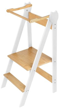 Tour d'apprentissage pour Enfants, 3 en 1 Montessori Pliable Tour d Observation, Multifonctionnelle Réglable Tour d'apprentissage, 88 * 45 * 45cm- Curry Blanc