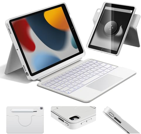 HOU per iPad di 9a generazione tastiera (8a/7a),iPad Air 3 e Pro 10,5,girevole a 360° e rimovibile,tasti ultra silenziosi,retroilluminazione a 7 colori,custodia leggera,verticale/orizzontale