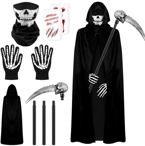 SULOLI Ensemble de Halloween Costumes de Faucheuse avec Cape Noire