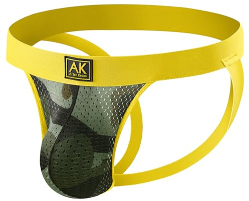 Casey Kevin Jockstrap Hombre Camuflaje Deportes Ropa Interior Suspensorio Sexy Slips, Amarillo, M