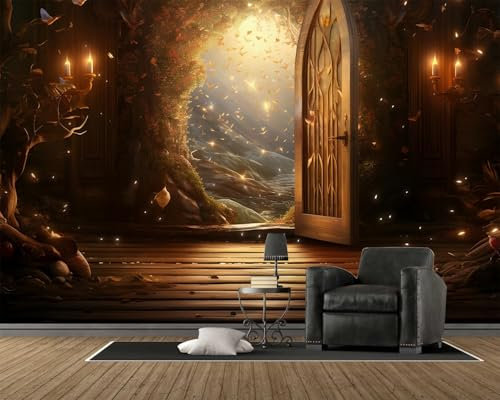 Papier Peint Fantaisie 3D, Papier Peint Panoramique Motif Forêt Enchantée, Plantes Papier Peint Adhesif Mural 400x280 cm pour Salon Chambre Décoration Murale, B47