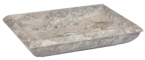 Vasque À Poser with Marbre Gris, Design Élégant, Lavabo Salle De Bain, Lave Main, Meuble Vasque Salle De Bain, 50 x 35 x 10 cm